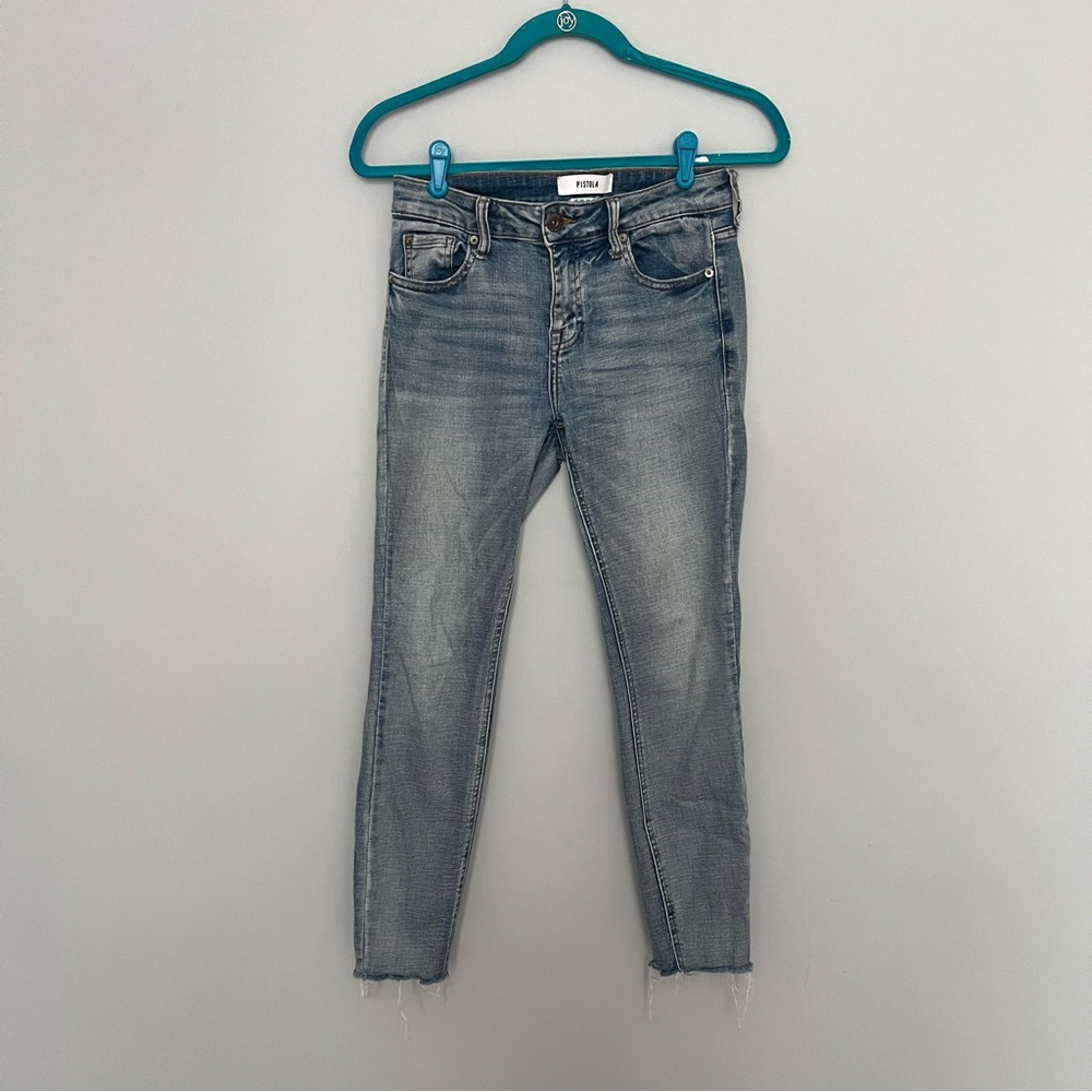 Pistola Light Wash Skinny Jeans Raw Edge Scissor Cut Size 26 Stretchy Comfy